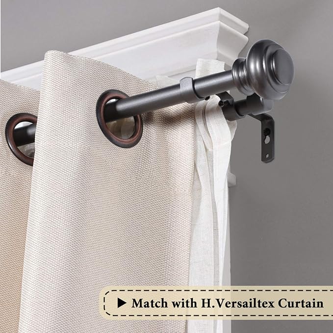H.VERSAILTEX Elegant Window Treatment Telescoping Double Curtain Rod Set with Classic Cap, 3/4-Inch Diameter, Adjusts from 28 to 48 Inches, Pewter