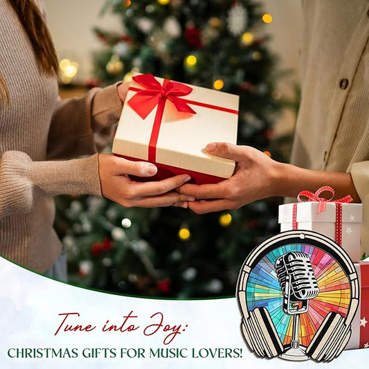 GEEMBI Christmas Microphone Ornament - Suncatcher Microphone Christmas Ornaments 2025 for Tree Decorations - Music Teacher Gifts for Men Women Musicians Friends, Music Ornaments, Stocking Stuffers