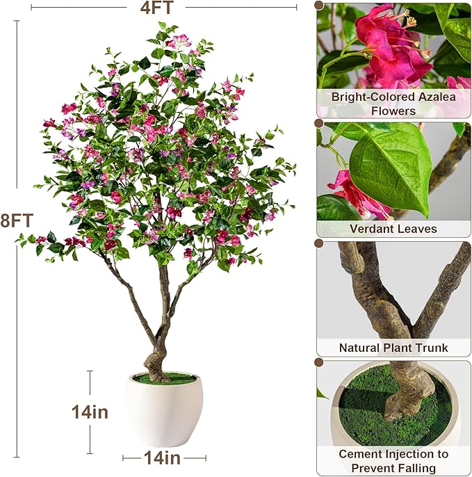 Artificial Bougainvillea Tree, 8FT UV Resistant Fake Bougainvillea Plant in Pot for Outdoor/Indoors, Realistic Faux Flowering Tree for Patio, Garden, Porch, Home Decor