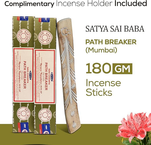 Satya Path Breaker Incense Sticks 180 gm (15GM X 12 Pack) from Satya Mumbai and Raajsee Incense Sticks Holder Bundle, Free from Chemicals,Natural Insenses