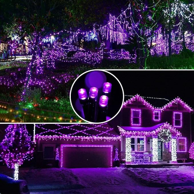 Purple Lights Christmas - 320 LED 35m/115ft 8 Modes End-to-End Plug in Indoor/Outdoor Waterproof Decorative Inside/Outside Fairy Twinkle Xmas Tree String Lights for Halloween/Wedding/Patio/Room/Home