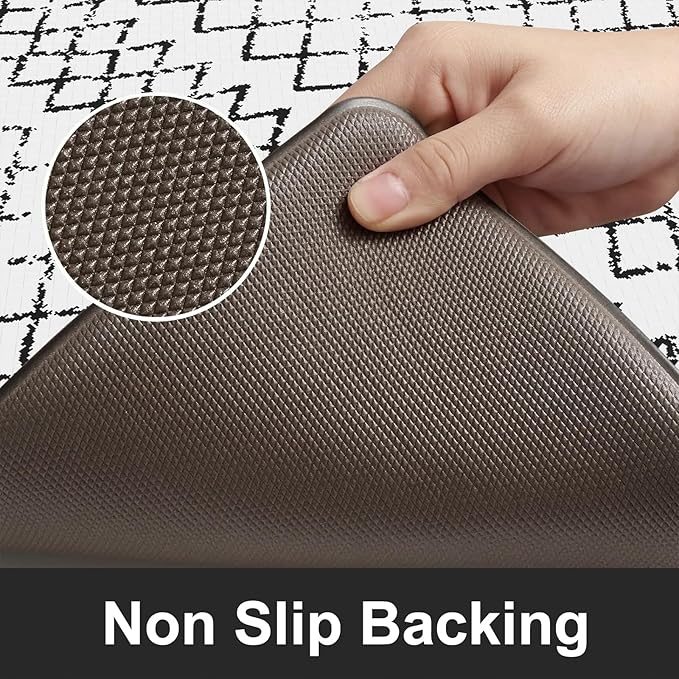 KIMODE Kitchen Mats for Floor Cushioned Anti Fatigue, Boho Kitchen Rugs Sets of 2, Non Slip Kitchen Floor Mats,Comfort Standing Mats for Sink Laundry Desk Black and White 20"x71"+20"x32"
