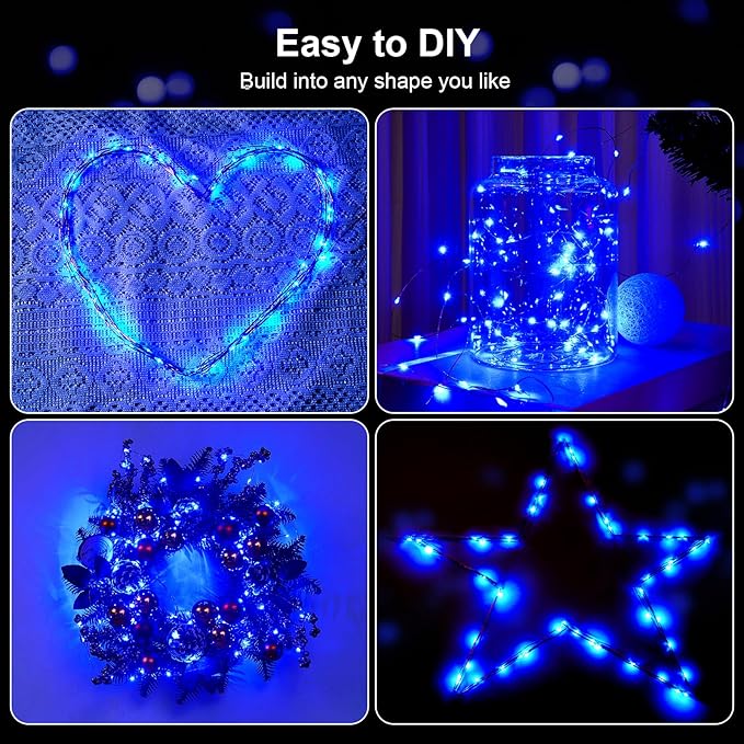 4 Pack 16.4ft Battery Operated String Lights with Timer, Blue with Synchronized Twinkle Mode, Fairy Lights Battery Powered, 50 LEDs, Idea for Christmas Bedroom Party Wedding