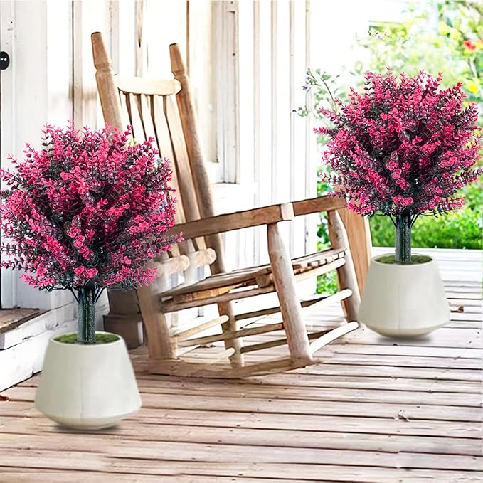 Artificial Pink Eucalyptus Topiary Ball, Set of 2-20" Artificial Shrub Bushes with Ground Spike, Artificial Plants for Outdoor Planters Indoor UV Resis