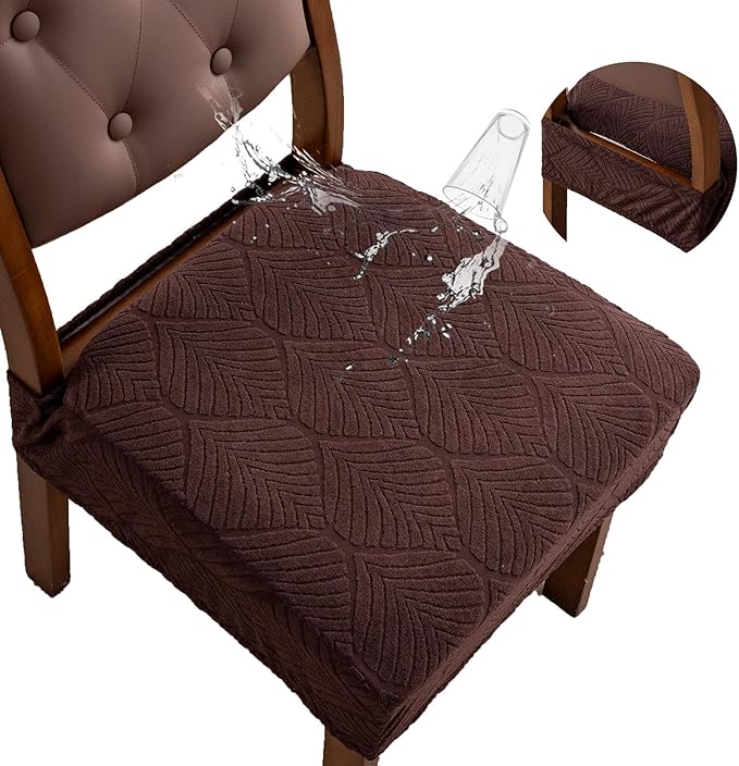 Removable and Washable Seat Covers for Dining Room Chairs Set of 4 - Waterproof Stretch Chair Seat Slipcovers, No Back Covers