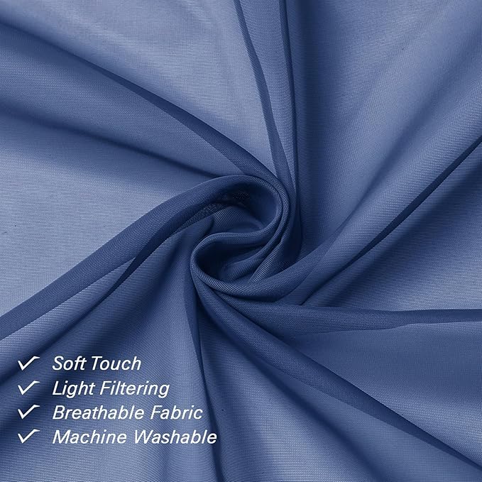 Lecloud Royal Blue Sheer Curtains 36 Inch Length 2 Panels, Solid Voile Cafe Kitchen Curtains, Dual Rod Pocket Airy Gauzy Curtain Tiers for Bedroom, Each Panel 42 X 36 Inch