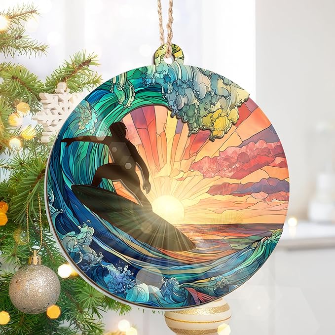 Surfboard Ornaments for Christmas Tree - Suncatcher Christmas Ornaments 2025 - Surfer Gifts for Men Women, Surfboard Ornament, Beach Gifts for Surfers Beach Lovers Friends, Beach Ornament