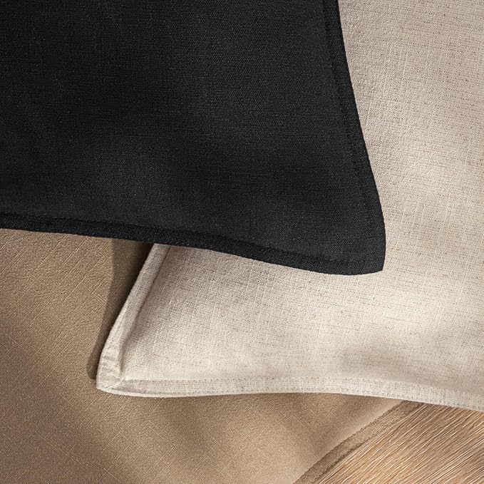 Woaboy 24x24 Inch Euro Sham Set of 2 Decorative Linen Solid Throw Pillow Covers Boho Accent Farmhouse Couch Pillowcases Modern Netural Home Decor for Bed Couch Sofa Living Room,Black