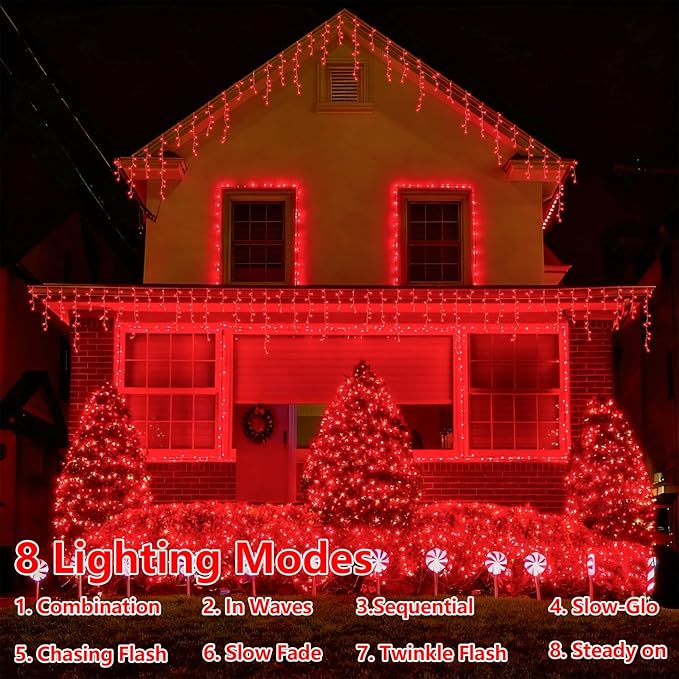YEGUO 33ft 400 LED Red Icicle Lights for Outside, 80 Drops Icicle Christmas Lights with 8 Modes, Connectable Icicle String Lights with Memory Timer