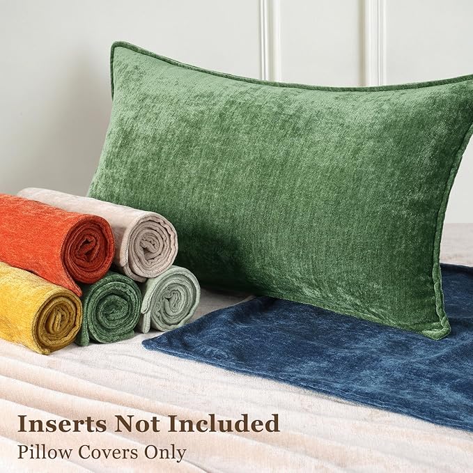 decorUhome Christmas Couch Throw Pillow Covers 16x16 Set of 2, Decorative Soft Euro Velvet Neutral Chenille Pillow Covers with Elegant Design for Sofa Bed Living Room Home Decor, Moss Green