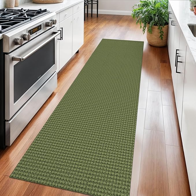 Braided Runner Rug 2x6 Ft Washable Runners for Hallways Non Slip Rubber Backed Kitchen Runners Cotton Entryway Runner Indoor, Woven Floor Carpet for Hall Kitchen Bedroom, Green