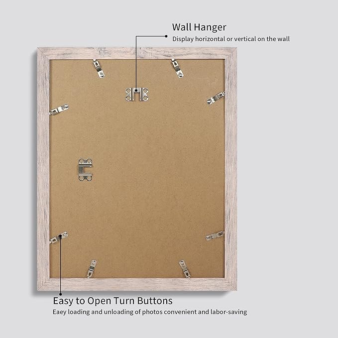 iRahmen 11x14 Picture Frame Set of 4 with Tempered Glass, Smoke Gray Frame Display 8x10 Pictures with Mat or 11 x 14 Without Mat, Wood Rustic Photo Frames for Horizontal or Vertical Wall Mounting