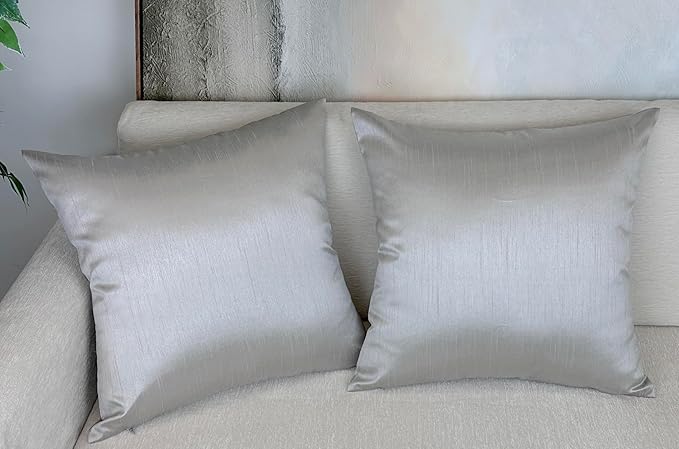 Aiking Home Collection 26x26 Inches Faux Silk Square European Shams, Zipper Closure, Silver (Set of 2)