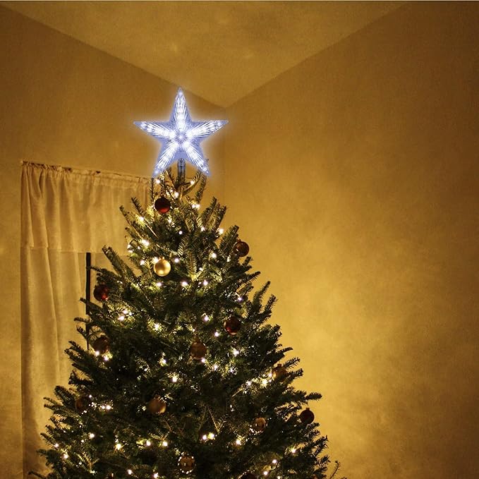 31 LED Christmas Tree Topper Star Cool White Light Christmas Tree Decor for Christmas Holiday Home Fit for General Size Xmas Tree, 8 Inch