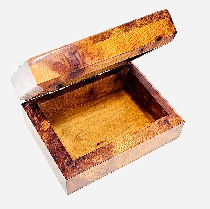 Hand Carved Wooden Multipurpose Keepsake Jewelry Decorative Art Box Storage Organizer (Large wood Box,Antique) (Small Thuya)