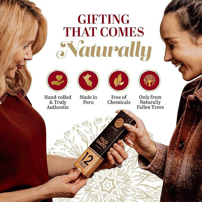 Large Palo Santo Incense Sticks (12 Pack) — Long Burning Handmade Natural Incense for Bad Energy Cleansing from Peru — Thick Palo Santo Resin Sticks