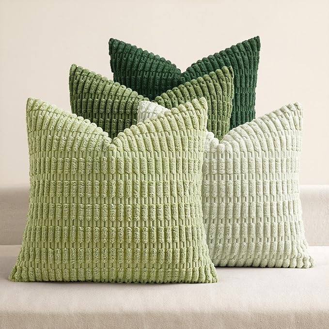 MIULEE Soft Corduroy Throw Pillow Covers Set of 4 Forest Green 18x18 Inch Modern Farmhouse Boho Decorative Accent Cushion Covers for Couch Sofa Bedroom