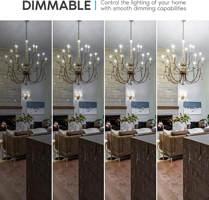 LUXRITE 4W Vintage Candelabra LED Bulbs Dimmable, 400 Lumens, 5000K Bright White, LED Chandelier Light Bulbs 40W Equivalent, Clear Glass, Filament Candle Bulb, UL Listed, E12 Base (16 Pack)