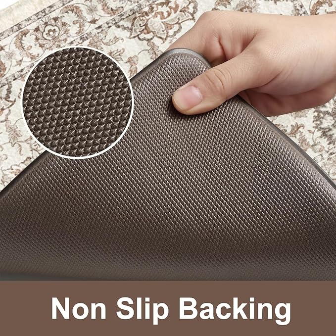 KIMODE Anti Fatigue Mats for Kitchen Floor,Kitchen Rugs Sets of 2 Non Slip,Padded Cushioned Kitchen Floor Mats,Memory Foam Kitchen Mat for Sink Laundry Office Desk,17"x29.5"+17" x47”,Khaki