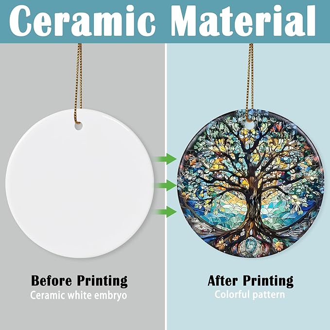 Stained Ceramic Tree of Life Ornament - Christmas Decorations and Holiday Present Ideas - Tree of Life Decor for Office, Room, Home