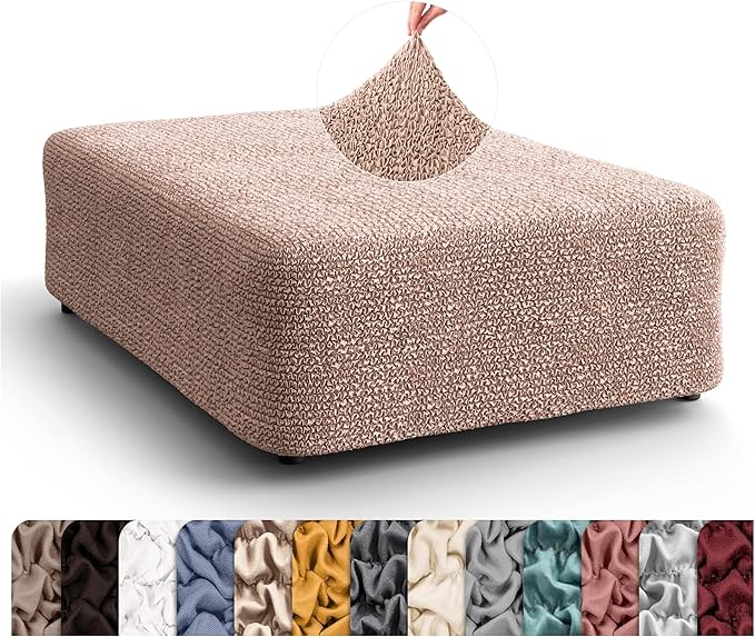 PAULATO BY GA.I.CO. Big Ottoman Cover Stool Cover Pouf Slipcover - Soft Polyester Fabric Slipcover - 1-Piece Form Fit Stretch Furniture Protector - Microfibra Collection - Blush Taupe (Ottoman)