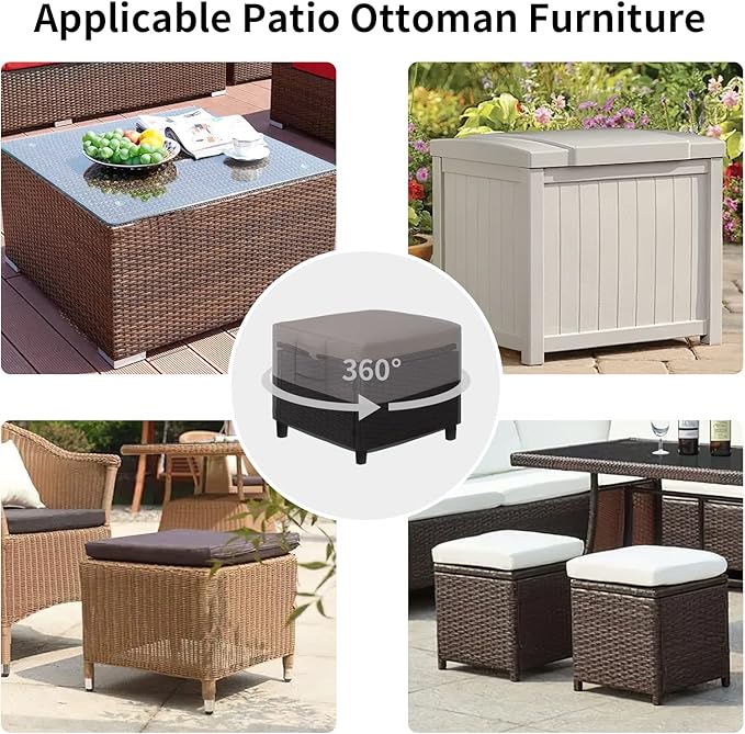Easy-Going Outdoor Ottoman Cover, Waterproof Patio Ottoman Cover, Heavy Duty Outdoor Furniture Cover with Padded Handles (28"x22"x17", Gray/Black)