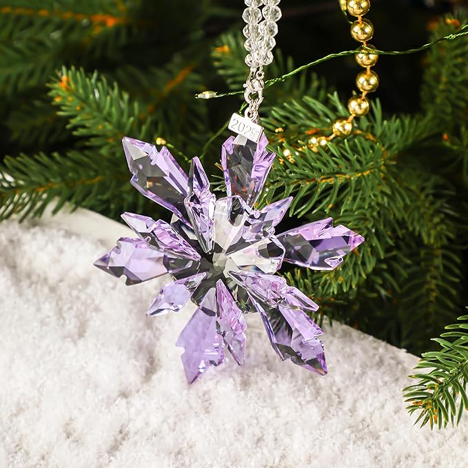 2025 Purple Christmas Ornaments Crystal Glass Snowflake Star for Christmas Tree Ornaments Pendant Crystal Sun Catcher Home Hanging Decor