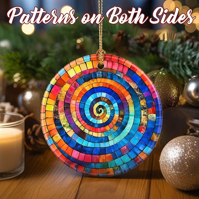 Christmas Ornaments, Dodosky 2.8in Ceramic Rainbow Spiral Ornament, Xmas Decor, Christmas Tree Ornaments, Xmas Decorations for Tree, Holiday Ornament, Gifts for Art Lovers, Idea Gifts for Women Friend
