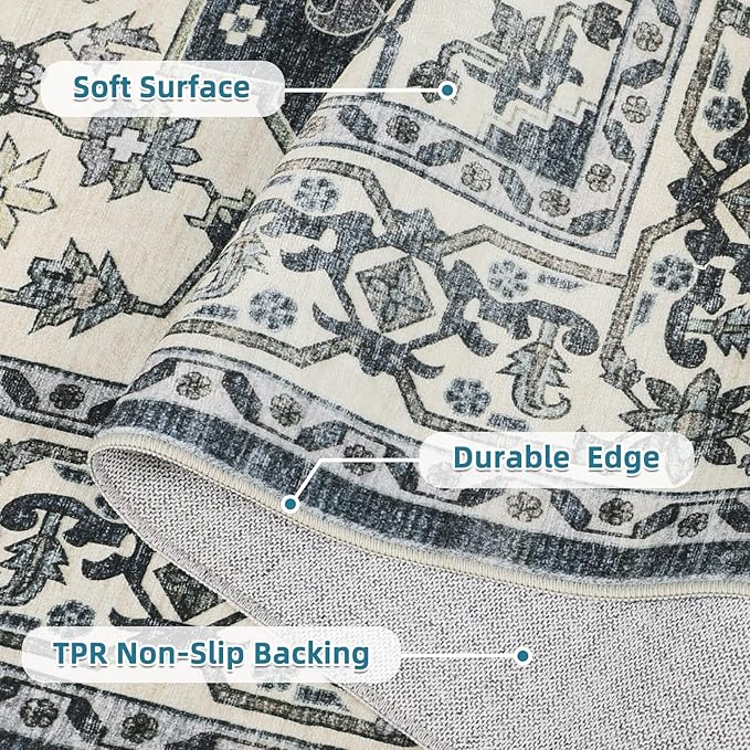 Dripex 8x10 Area Rugs - Stain Resistant Washable Rug Distressed Rugs for Living Room Dining Room Bedroom Anti-Slip Low-Pile and Soft Accent Rug Farmhouse Office Home Decor, Pet & Child Friendly