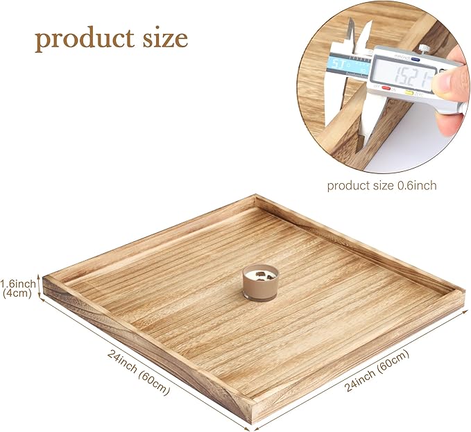Square Wood Ottoman Serving Tray 24" - Rustic Wooden Table Tray for Farmhouse Decorative Oversized Coffee Table Trays Living Room Kitchen Counter Breakfast Nature