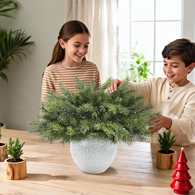 Artgar 12 Pcs Christmas Pine Branches – 18" Realistic Artificial Greenery Pine Stems - Real Touch Faux Cedar Picks for Vase, DIY Garland Wreath Home Indoor Outdoor Xmas Decorations