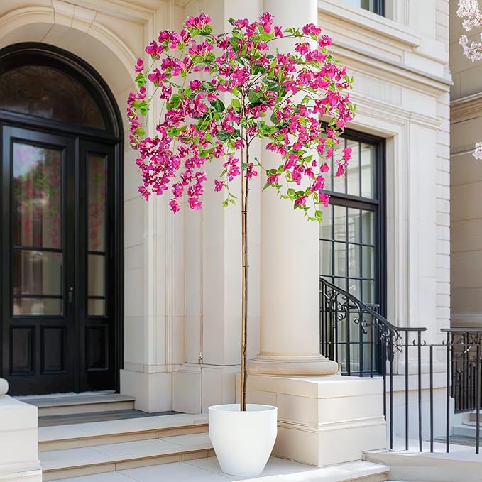 7.2FT Artificial Bougainvillea Tree Artificial Tree Tall Potted Fake Bougainvillea Trees for Outdoor Indoor Lifelike Potted Faux Plants with Wood Trunk and Flowers Office Wedding Home Decor