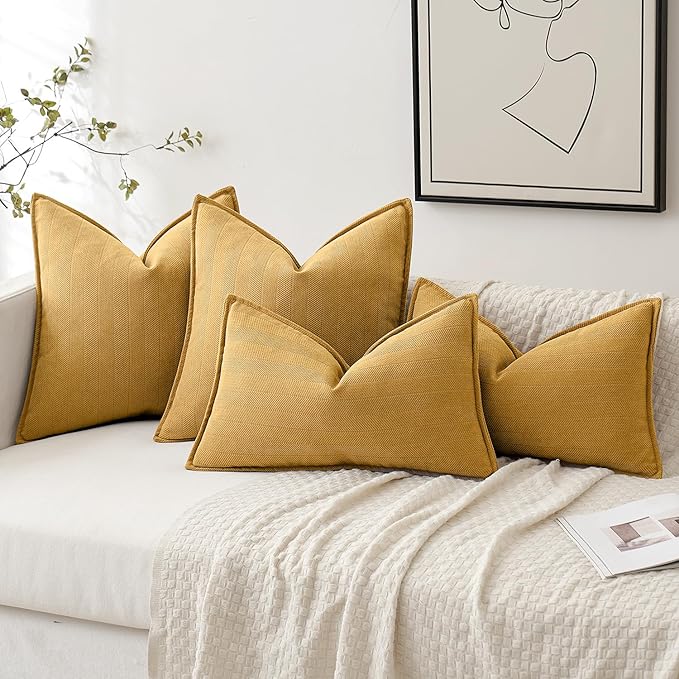 MIULEE Pack of 2 Gold Decorative Pillow Covers 24x24 Inch Soft Chenille Luxurious Couch Throw Pillows Farmhouse Cushion Covers Euro Shams with Elegant Design for Sofa Bedroom Living Room Home Decor