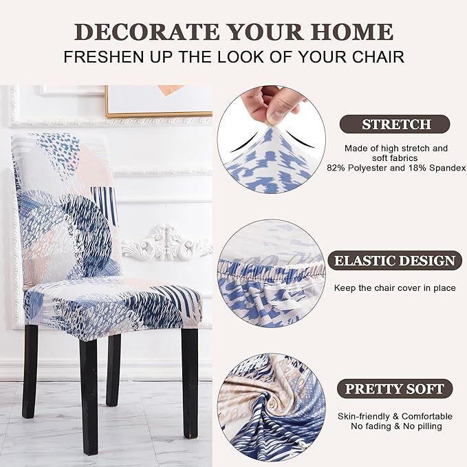 Sufdari Dining Chair Covers,Kitchen Chair Cover,Parsons Chair Slipcover,Spandex Chair Protectors for Dining Room Stretch Chairs Cover Set of 8 -Chinoiserie