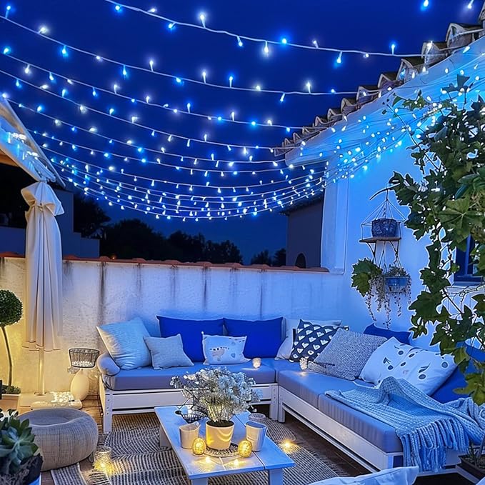 JMEXSUSS 400 LED Christmas Lights Indoor Outdoor, 132 ft 8 Modes Blue and White String Lights Plug in with Remore, Christmas Tree Lights for Bedroom Party Outside Patio Tree Holiday Xmas Decorations