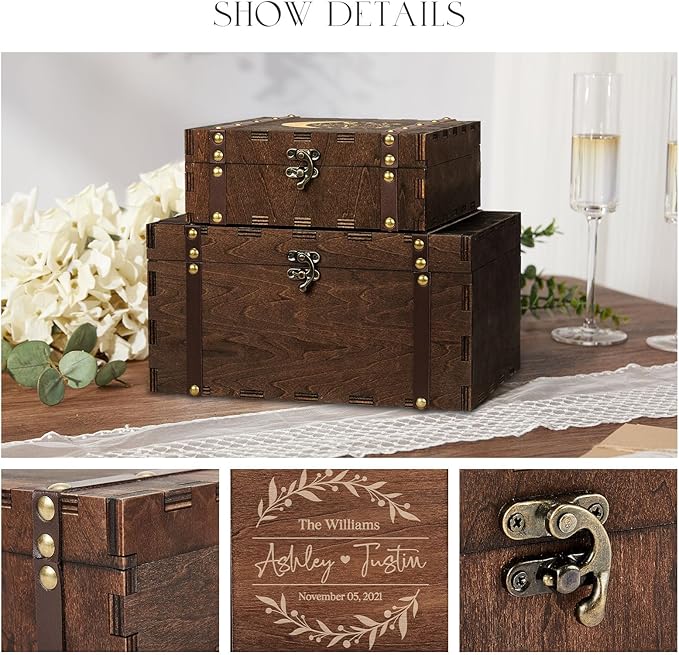 AW BRIDAL Large Personalized Wedding Keepsake Box for Memories, Wooden Storage Box with Lid for Jewelry, Engagement Bridal Shower Gifts for Couples//DK2201CPP37//
