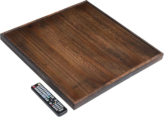 Square Wood Ottoman Serving Tray 24" - Rustic Wooden Table Tray for Farmhouse Decorative Oversized Coffee Table Trays Living Room Kitchen Counter Breakfast Brown
