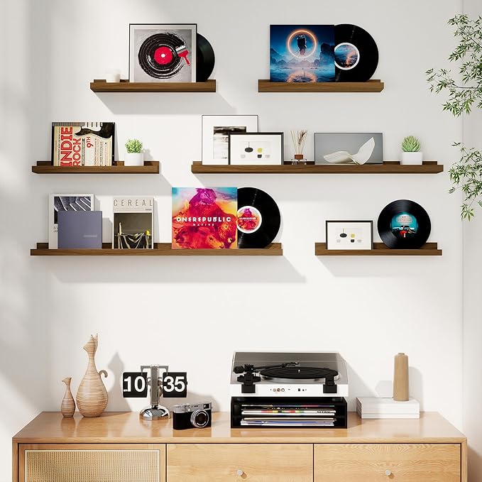 Axeman Picture Ledge Shelf, Floating Shelves for Decor Storage Set of 6, 36 inch Floating Wall Mounted Shelves, Wall Shelves with Lip for Living Room, Bedroom, Nursery, Bathroom, Kitchen, Walnut