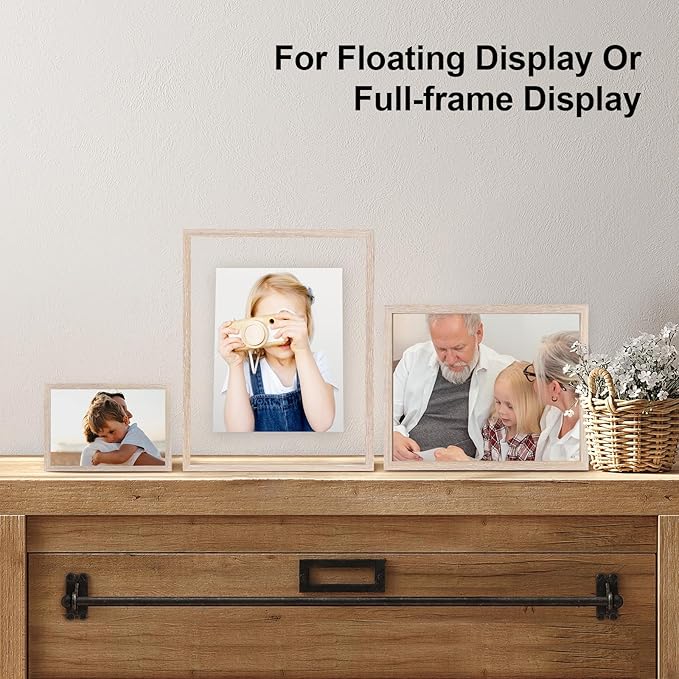Egofine 12x12 Floating Frames Set of 2, Double Plexiglass Picture Frame, Made of Solid Wood Display Any Size Photo up to 12x12, Wall Mount or Tabletop Standing, Rose Pink