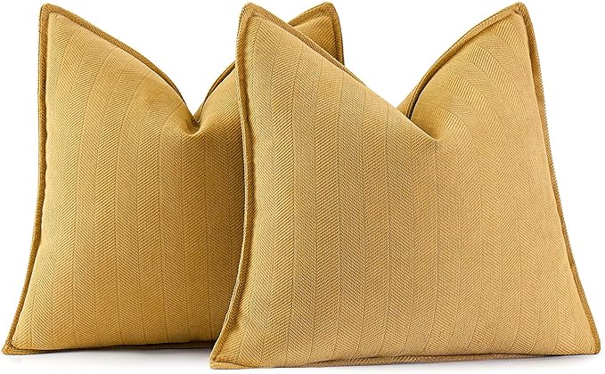 MIULEE Pack of 2 Gold Decorative Pillow Covers 24x24 Inch Soft Chenille Luxurious Couch Throw Pillows Farmhouse Cushion Covers Euro Shams with Elegant Design for Sofa Bedroom Living Room Home Decor