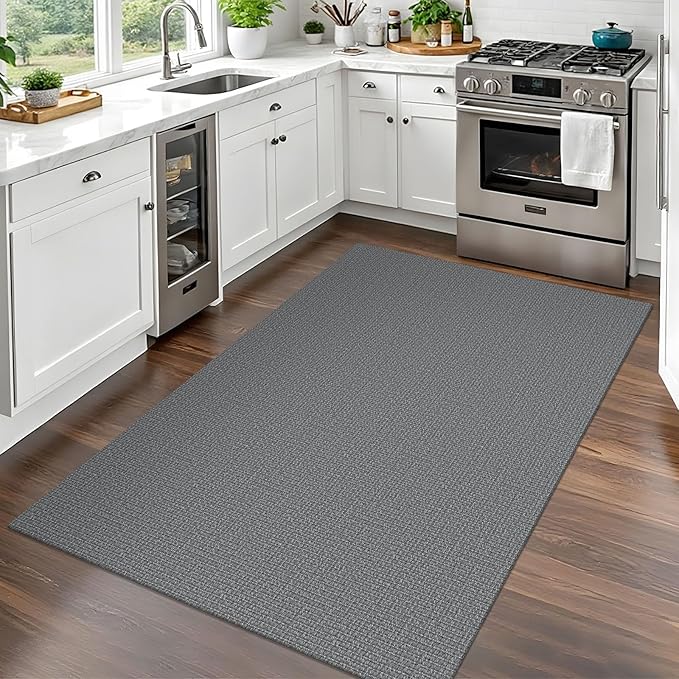 EARTHALL Washable Area Rug 3x5 Ft Non Slip Rugs for Entryway Braided Rubber Backed Throw Rugs Door Mat Indoor Outdoor Entrance Cotton Woven Rug for Kitchen Foyer Front Door Living Room, Charcoal Gray