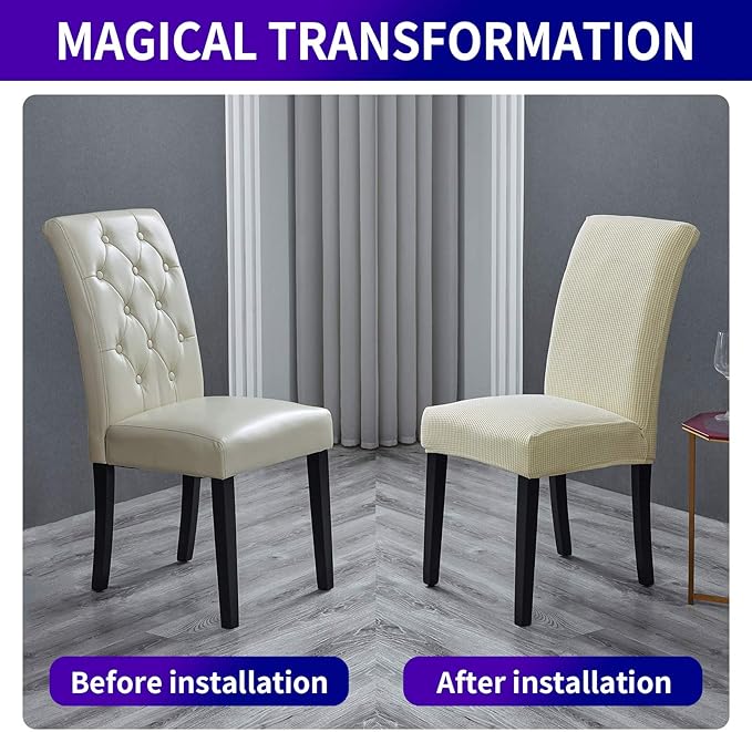 Howhic Stretch Chair Covers for Dining Room Set of 8, Removable Washable Dining Room Chair Covers, Dining Chair Slipcovers Seat Protectors, Great Decor for Home and Banquet (Ivory, 8 Pack)