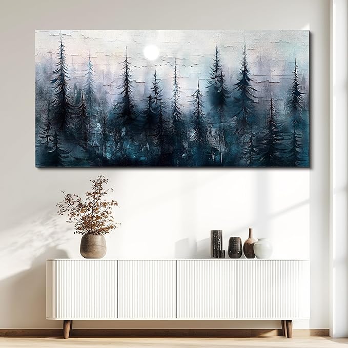 Large Wall Decor for Living Room Canvas Wall Art for Office Modern Wall Decorations for Bedroom Foggy Forest Landscape Paintings Black and White Pictures Artwork Room Home Decor 24"X48"