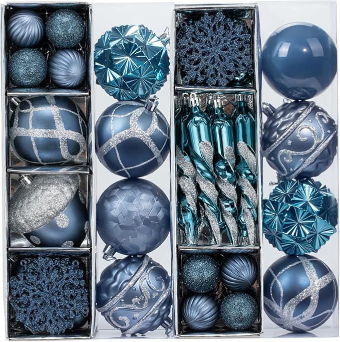 62pcs Navy Blue & Silver Christmas Balls Ornaments Set - 3.15" Big Christmas Balls - Shatterproof Plastic Decorative Baubles for Xmas Tree Decor Holiday, Wedding, Party Decoration (Navy)