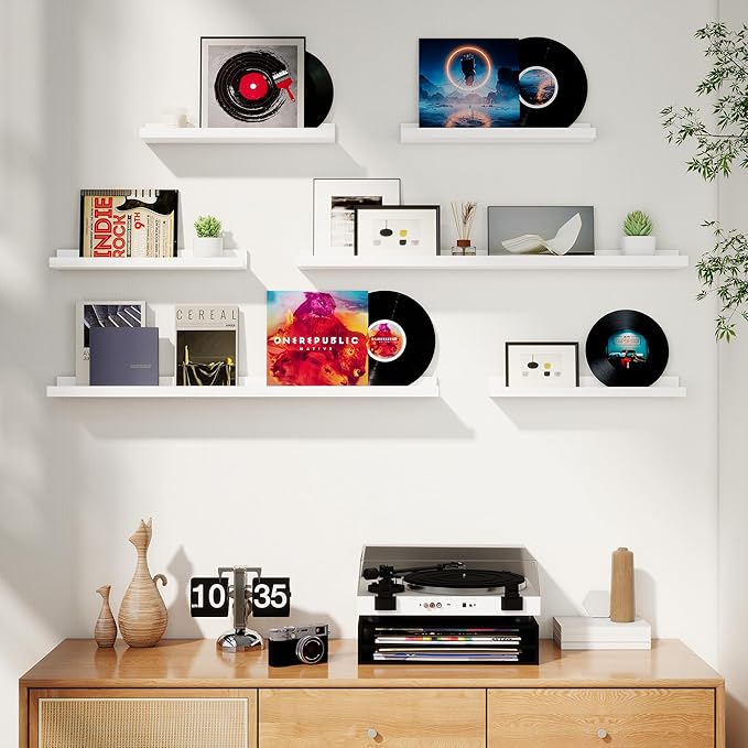 Axeman Picture Ledge Shelf, Floating Shelves for Wall Decor Storage Set of 6, 55 inch Floating Wall Mounted Shelves, Shelves with Lip for Living Room, Bedroom, Nursery, Bathroom, Kitchen, White
