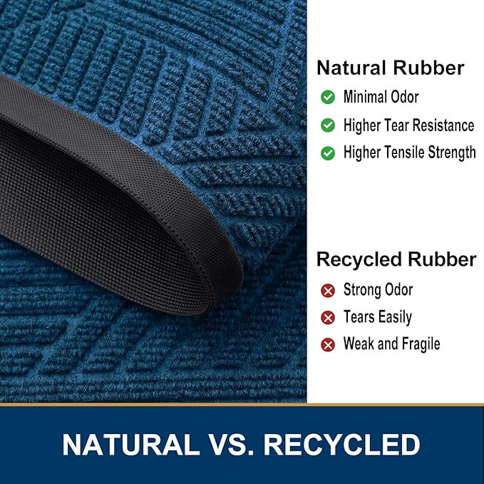 Smiry Front Door Mat Outside Entrance, Heavy Duty Sturdy Natural Rubber Doormat, Trap Dirt and Moisture, Easy Clean Low Profile Mats for Indoor Outdoor Entry, Irregular Triangle (29.5x17, Mixed Blue)
