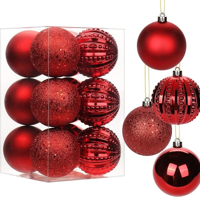 3.15" Red Christmas Balls Ornaments 12 Pcs Shatterproof Christmas Ornaments Set Large Red Ornament for Xmas Tree Halloween Holiday Party
