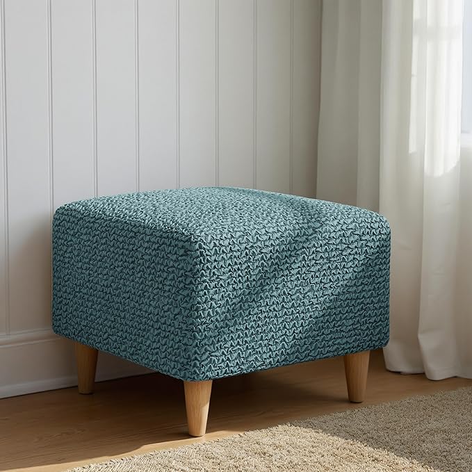 PAULATO BY GA.I.CO. Small Ottoman Cover Stool Cover Pouf Slipcover - Soft Polyester Fabric Slipcover - 1-Piece Form Fit Stretch Furniture Protector - Microfibra Collection - Teal (Ottoman)