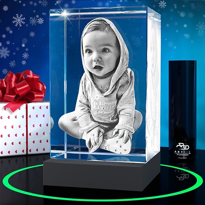 ArtPix 3D Premium Crystal Photo, Christmas Personalized Gifts for Women, Wife, Her, Him, Men, Husband, Grandma, Great Xmas Customized Gift With Your Own Photo, Custom Glass 3D Laser Etched Picture