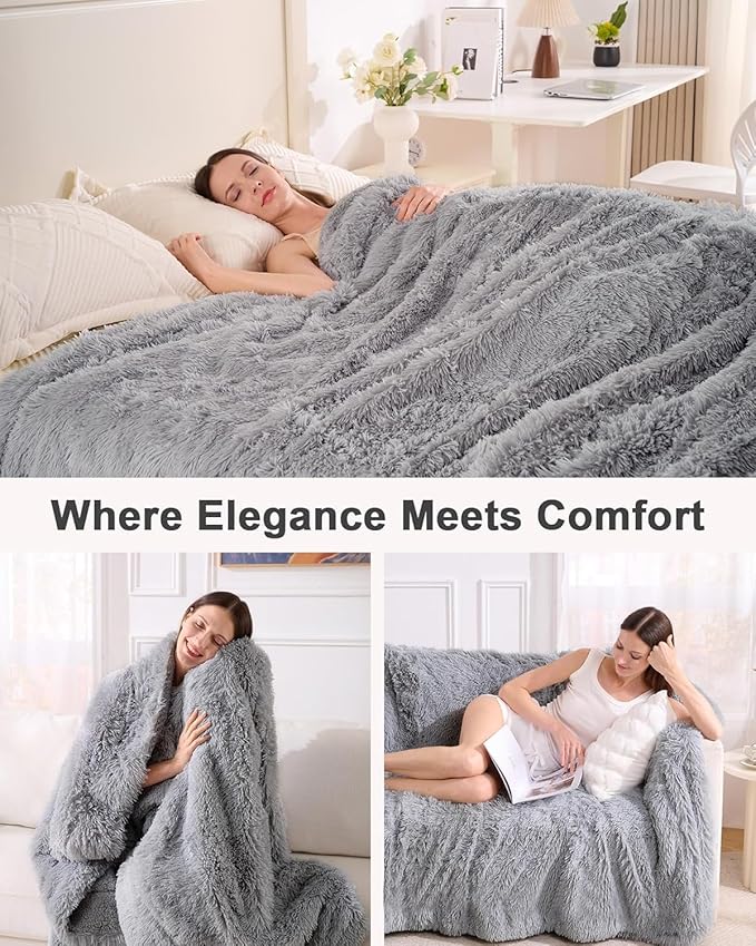 Super Soft Fluffy Faux Fur Throw Blanket for Couch, Fuzzy Sherpa Fleece Cozy Warm Gifts for Women, Room Decor Christmas Plush Thick Throw for Men, Minky Teen Gifts Winter Bedding, 50" x 60"